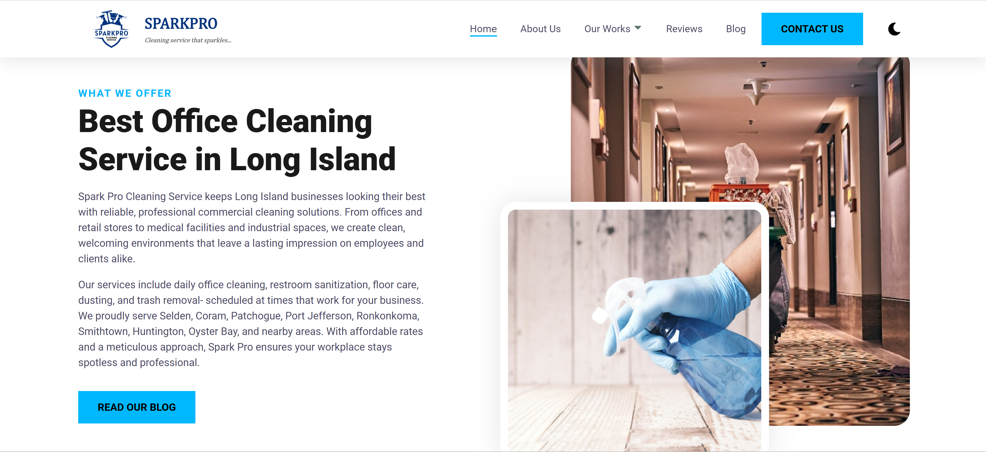 SparkPro Cleaning Servie Desktop View